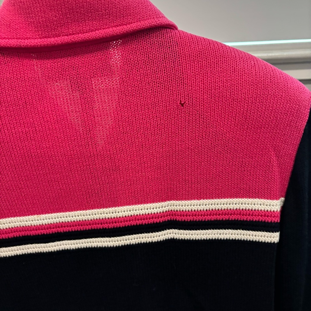 ST JOHN Sport Women's Blazer Black-Blue Pink White Striped With Zipper Size M - Picture 7 of 7